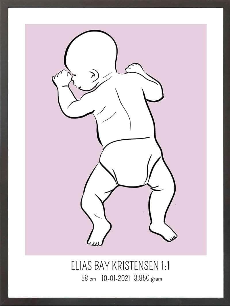 Se Birth poster / fødselsplakat 1:1 - På maven lyserød hos POSTERSbyUS