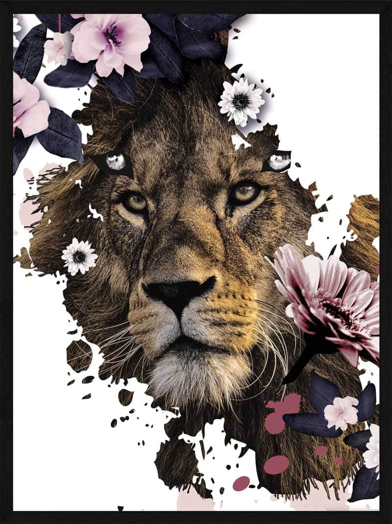 Billede af Løve i blomster - Plakat