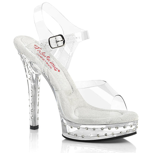 ALLURE Silver Glitter Strap Clear 5 Inch Heel Pole Dance Sandals