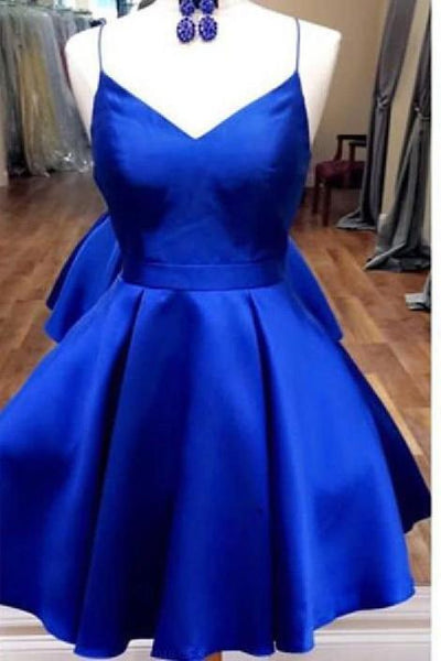 blue satin homecoming dress