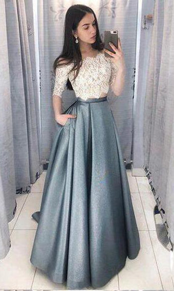 Two Pieces Long Prom  Dress  School Dance Dress  Fashion 