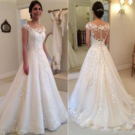 lace tulle a line wedding dress