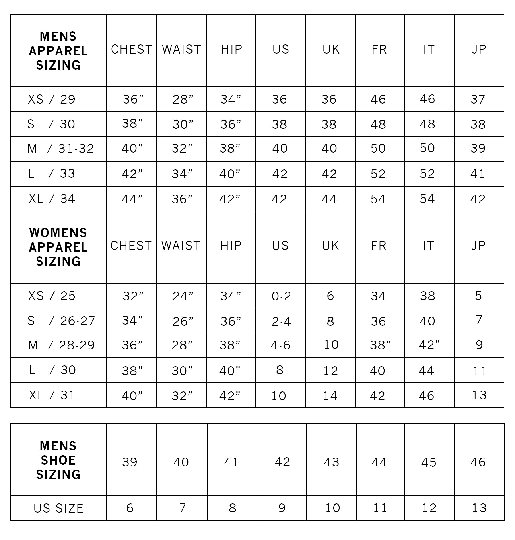 size chart