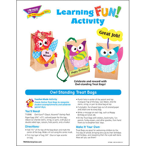 Owl-Standing Treat Bags Learning Fun Activity