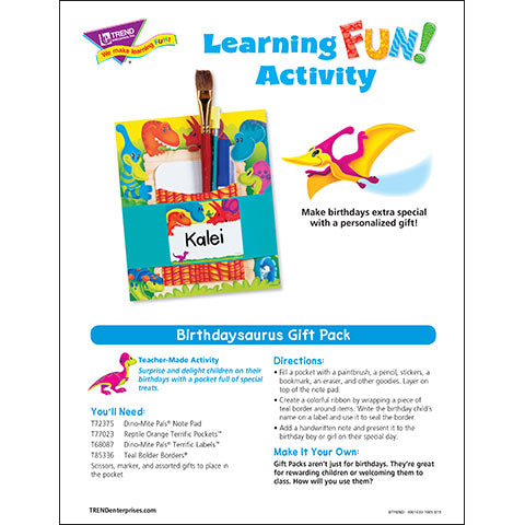Birthdaysaurus Gift Pack Learning Fun Activity