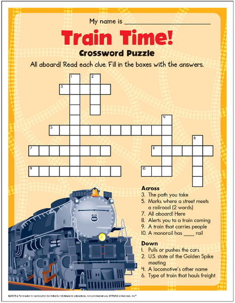 Train Time Crossword Puzzle Free Printable