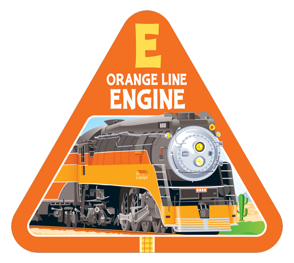 Orange line railroad engine card from On Track best new family card game by TREND