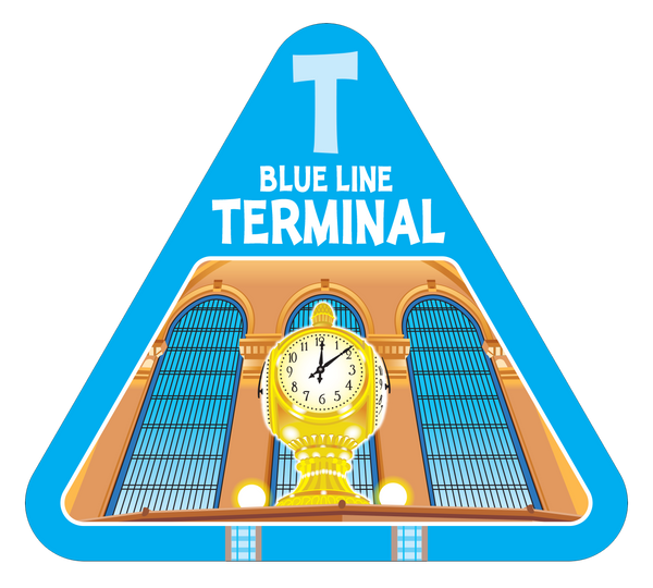 Blue terminal railroad card from On Track train game