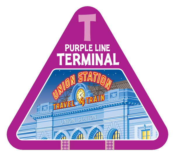 Purple line terminal card from On Track railroad train game by TREND