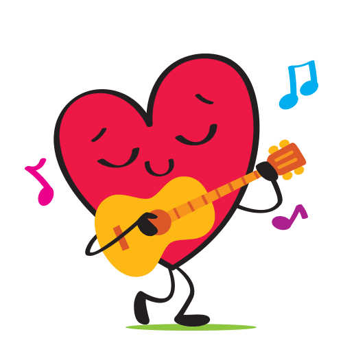 Heart walking and playing guitar