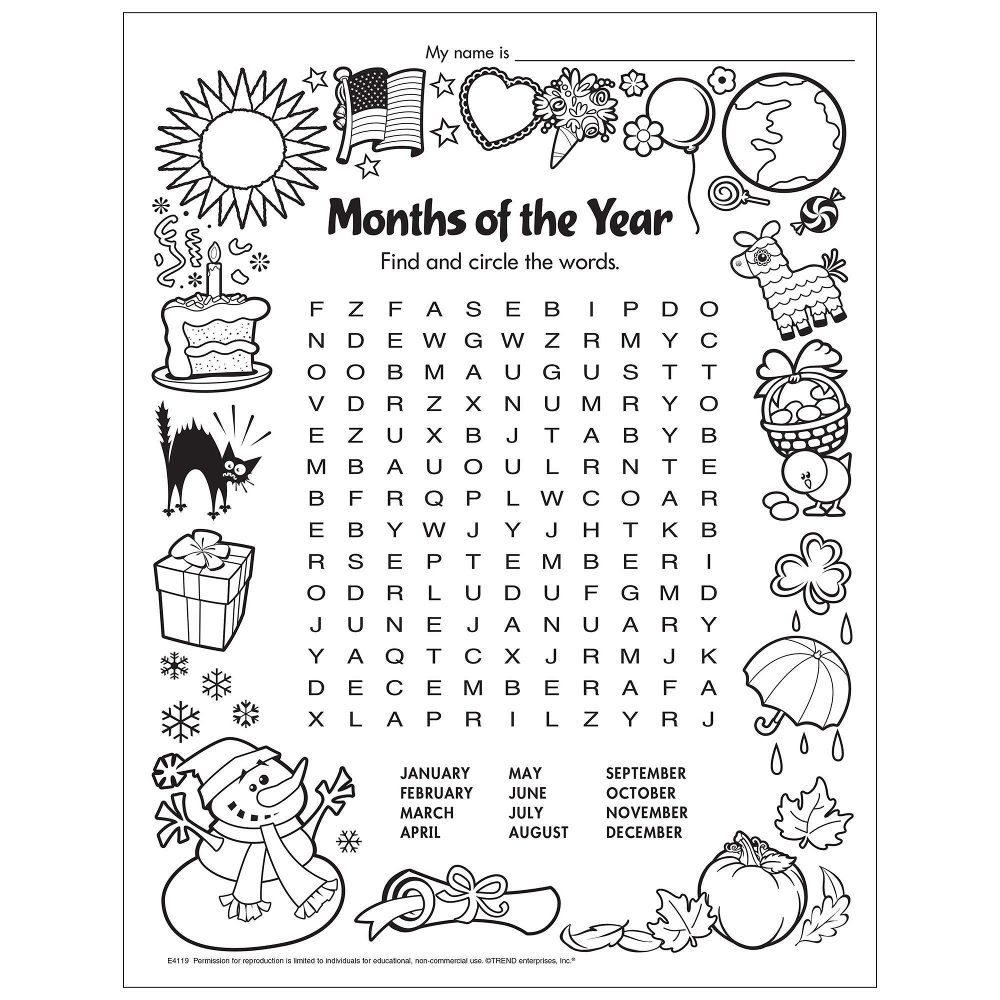 Months Of The Year Word Search Printable