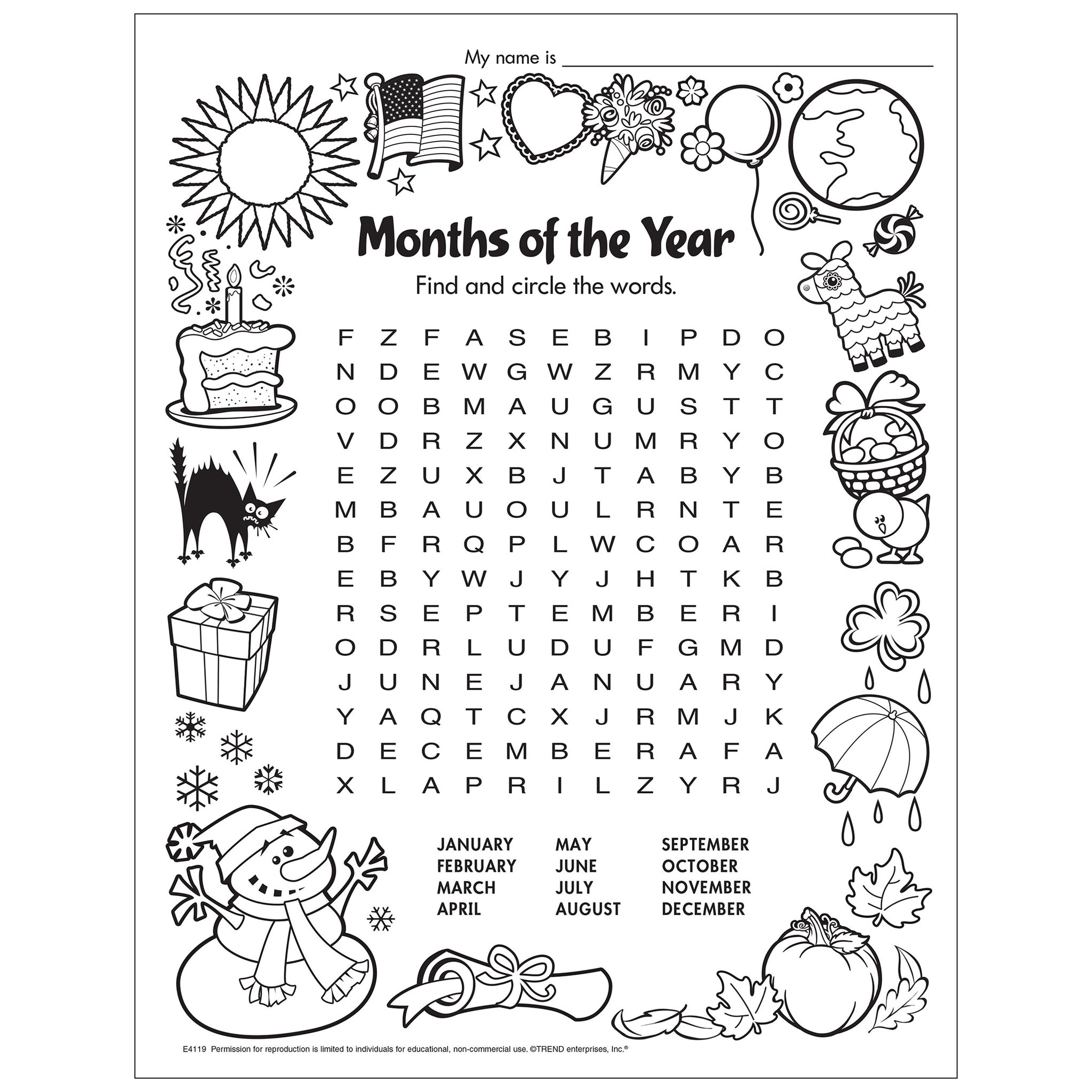 Months Word Search Printable