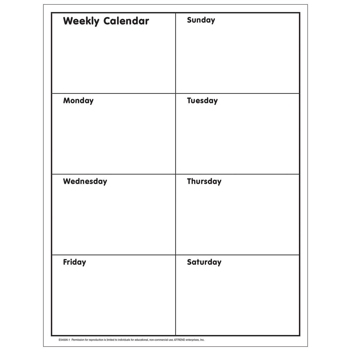free printable weekly calendar blank chart e54031 trend enterprises inc