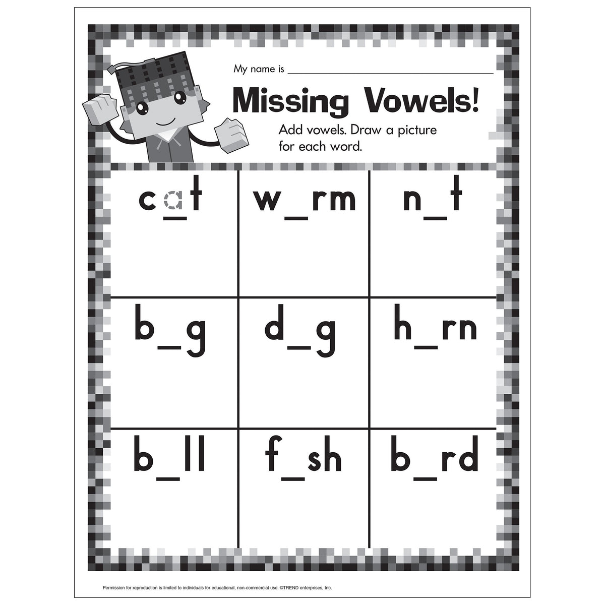 Free Printable Missing Vowels Worksheet E54053 — TREND enterprises, Inc.