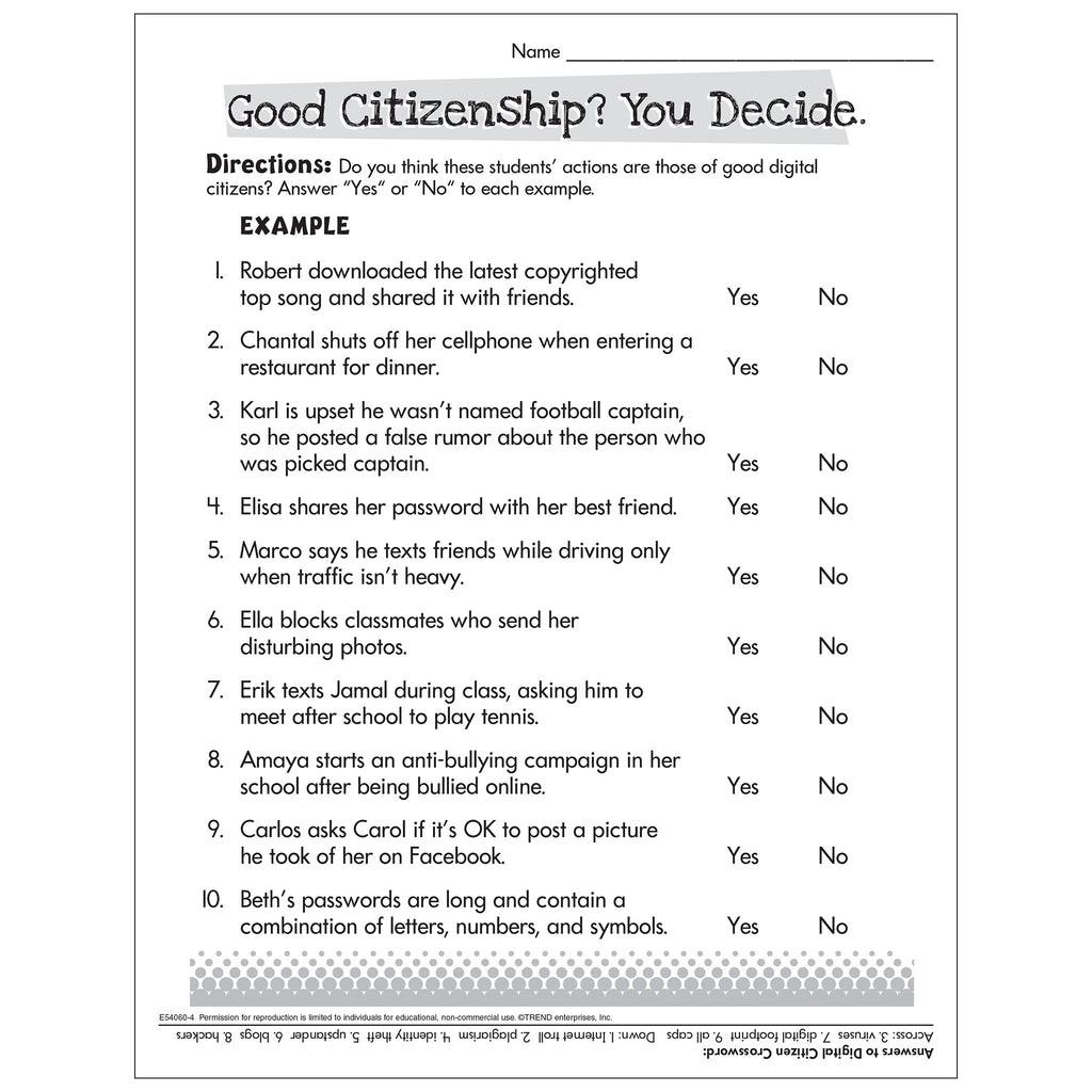 Citizenship Worksheets For Kids