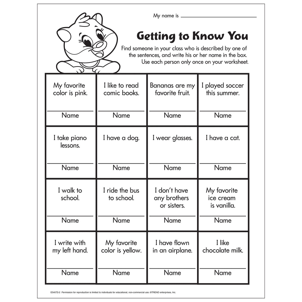 Getting To Know You Worksheet Free Printable