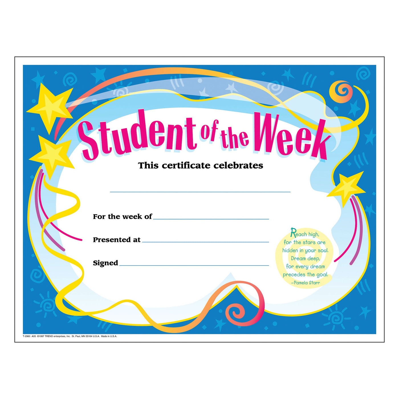 Colorful Classics Certificates Student of the Week T2960 TREND