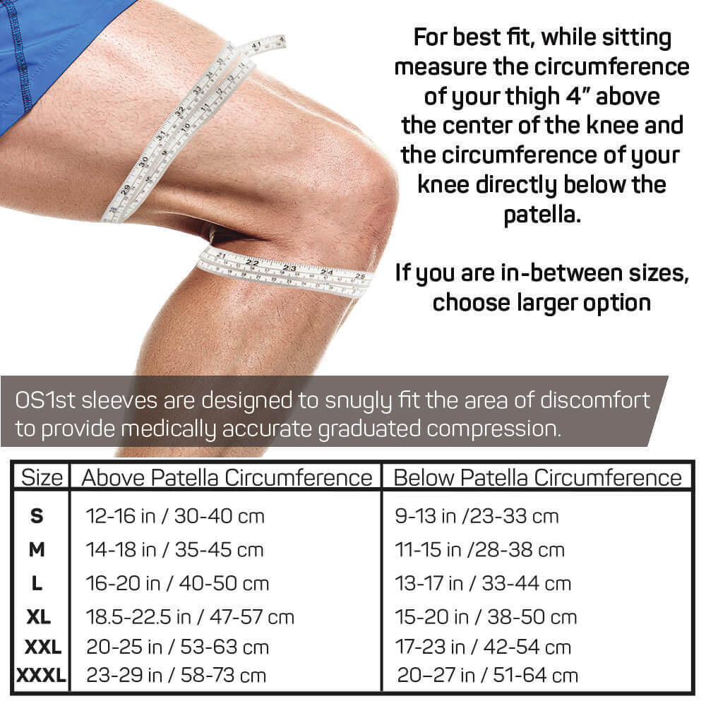 os1st ks7 performance knee sleeve size chart