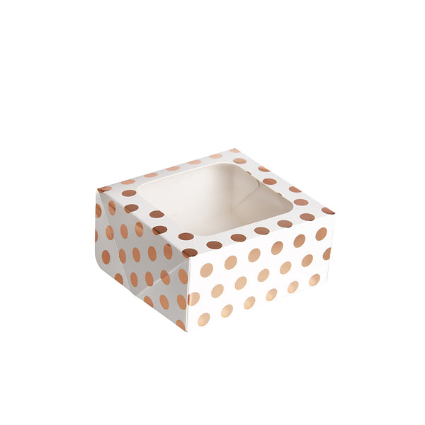 Rose Gold Polka Dot Square Treat Boxes With Window Foil Creative Party Ltd 2211