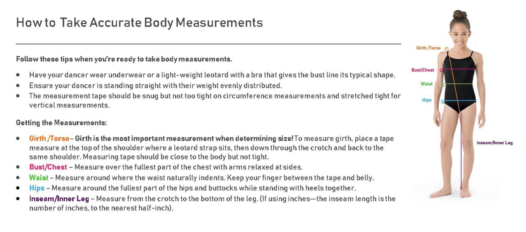 Balera Dancewear Size Chart