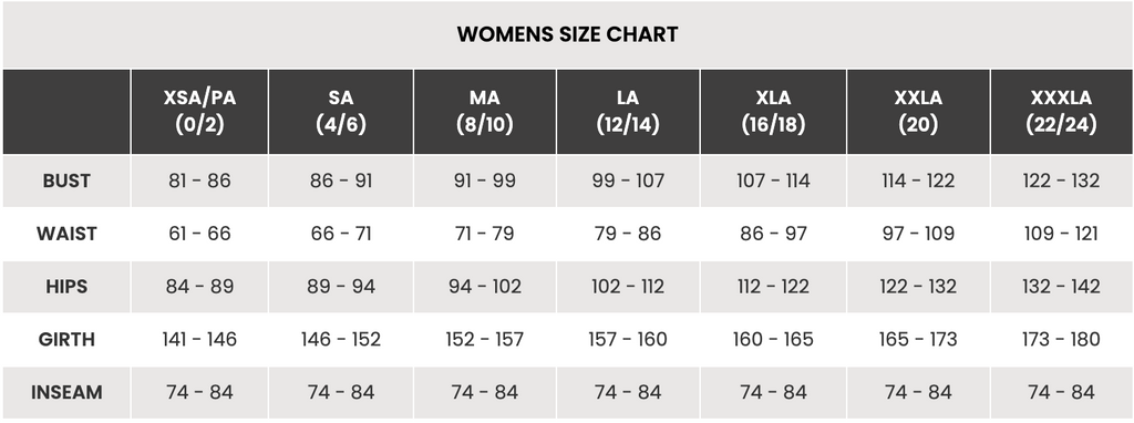 Women's size chart