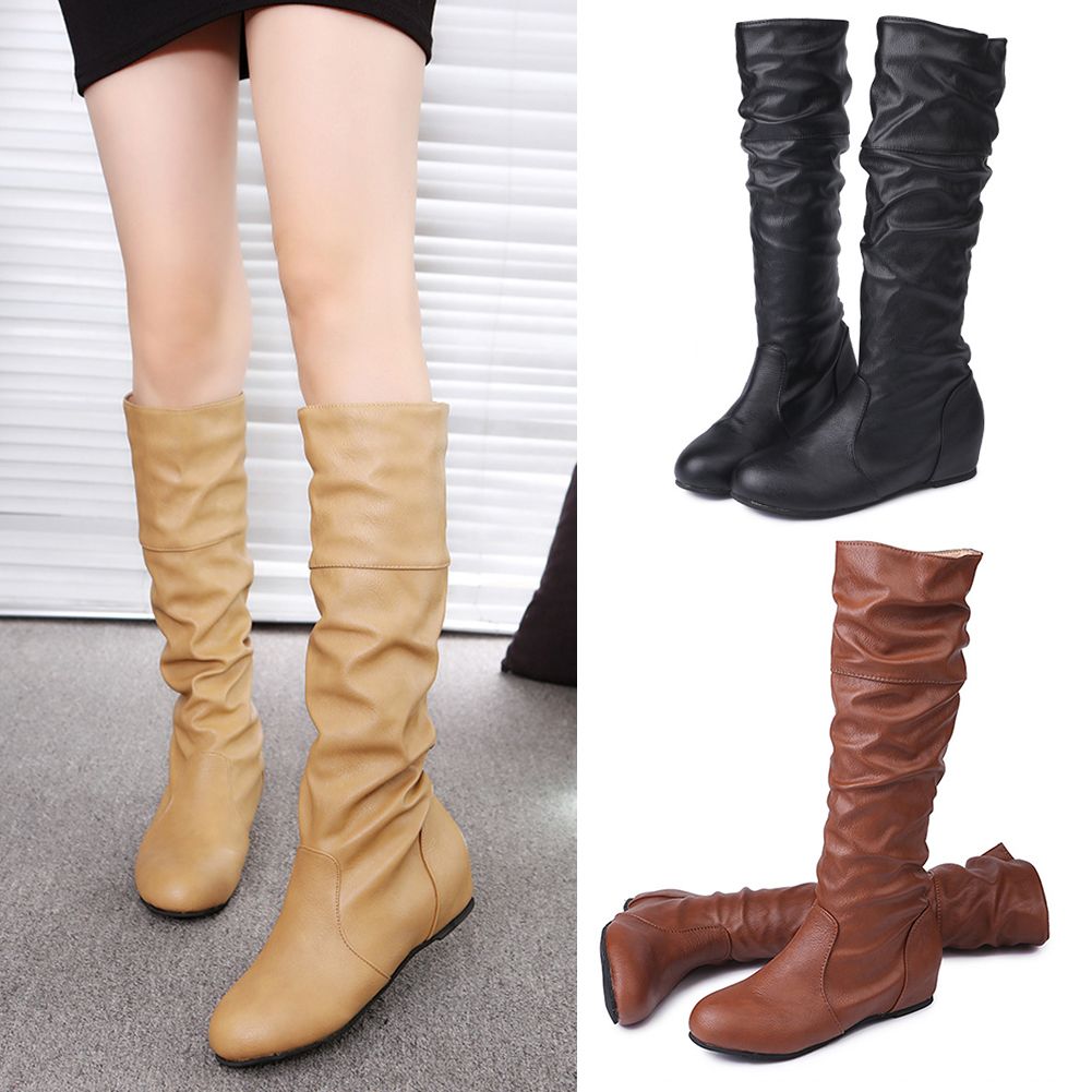 ladies flat knee boots