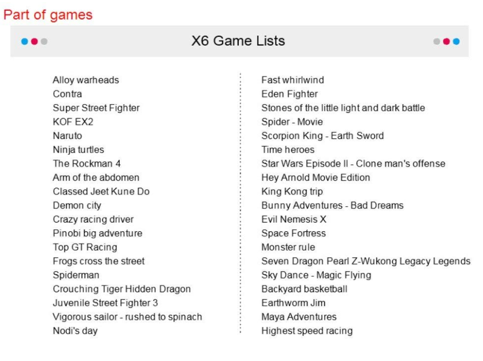 x6 handheld game list