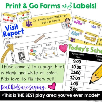 Vet Clinic Dramatic Play Center 14 Real X Rays Forms Labels Howywood Kindergarten