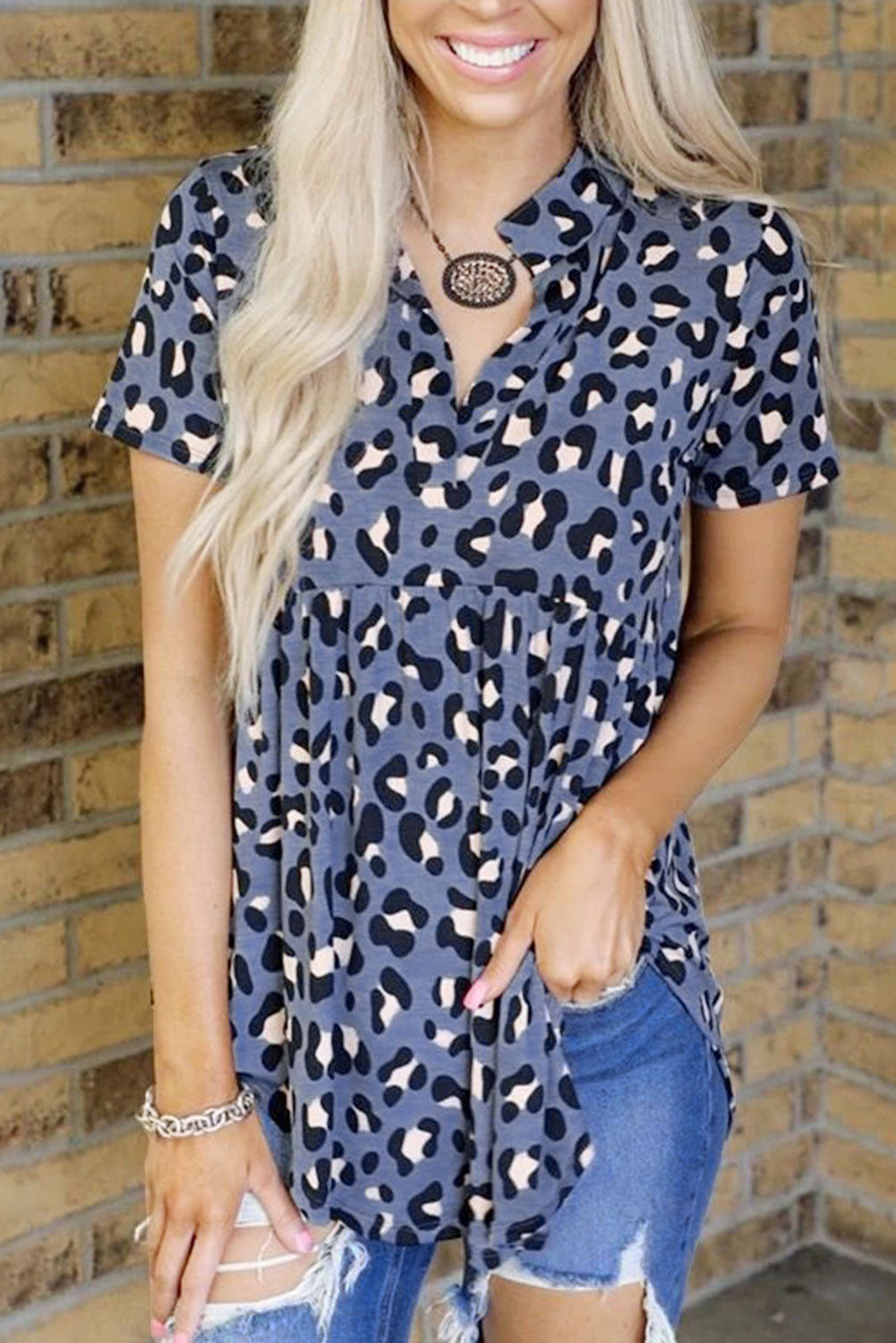 Charcoal Leopard Collared Baby Doll Top