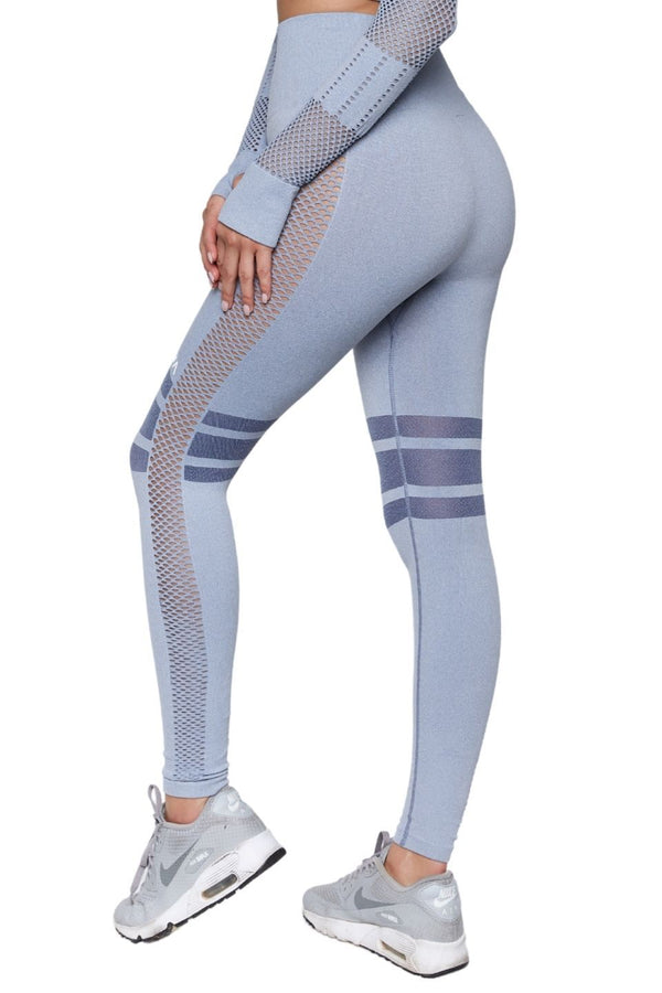 Form Fitting Leggings with Side Mesh and Double Band-Grey - prjon