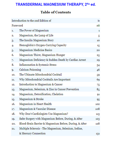 Transdermal Magnesium Therapy Book by Dr Mark Sircus Table of Contents page 1