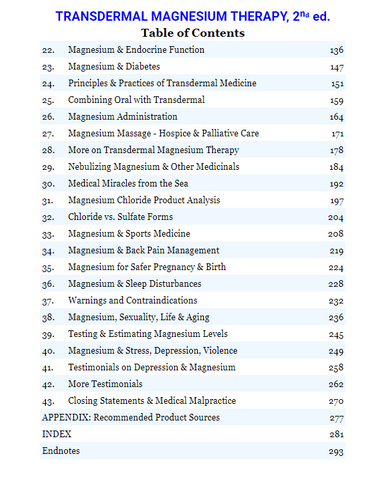 Transdermal Magnesium Therapy Book by Dr. Mark Sircus Table of Contents page 2