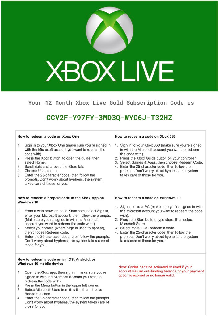 xbox live gold 12 month subscription