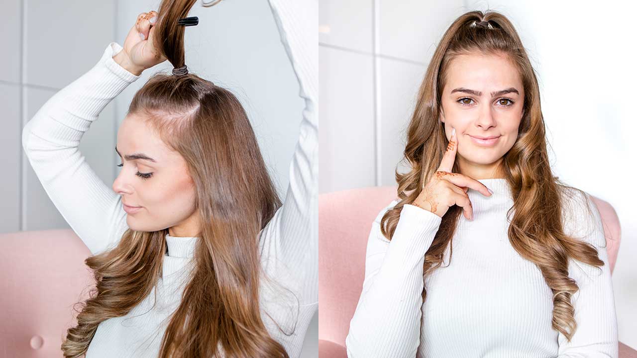 Image of Half-up ponytail hairstyle on long hair