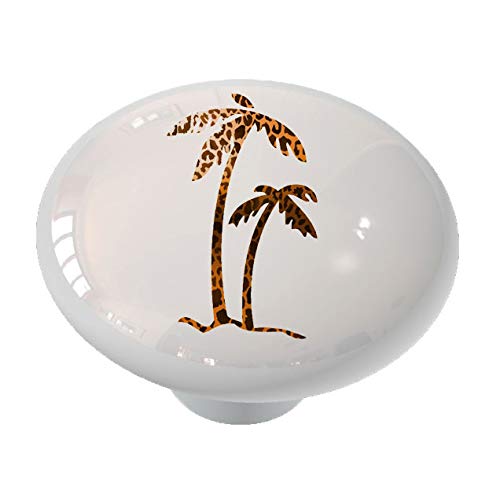 Leopard Print Palm Tree Ceramic Drawer Knob