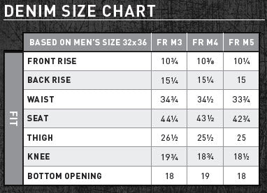 ariat jeans size chart