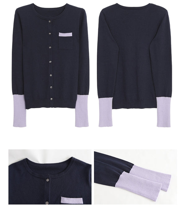 Purple line long-sleeved knit cardigan