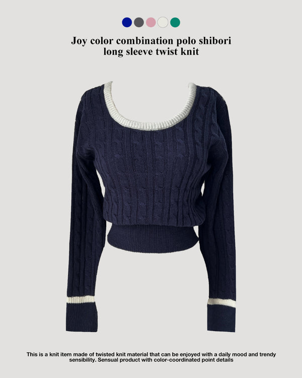 Joy color combination polo shibori long sleeve twist knit (5 colors)