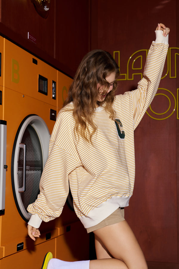 C patch Stripe Sweatshirt / Yellow [Unisex]