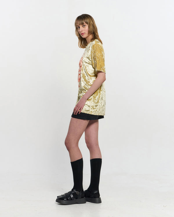 Velvet print Oversized T-Shirt _ YELLOW