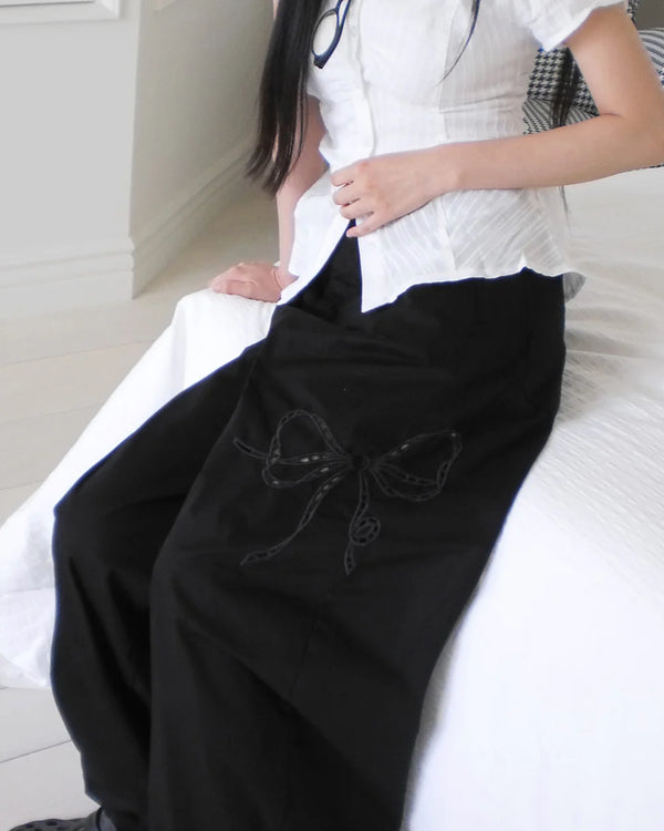 【即日発送】Noyal Ribbon Punching Stitch Wide Pants