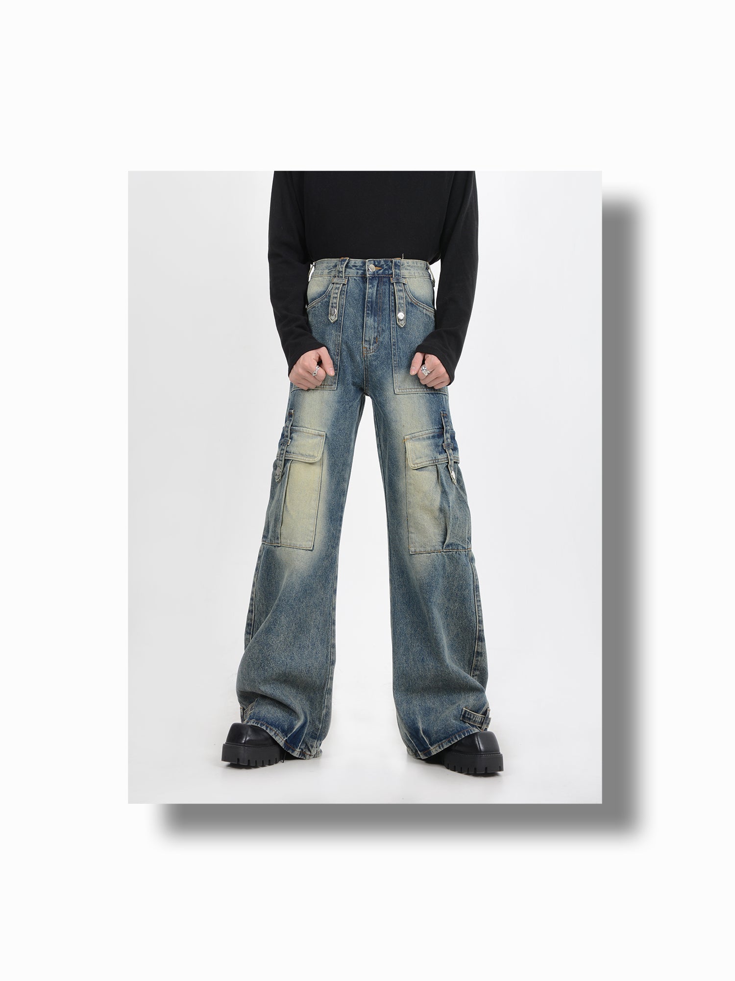 niche washed multi-pocket work jeans