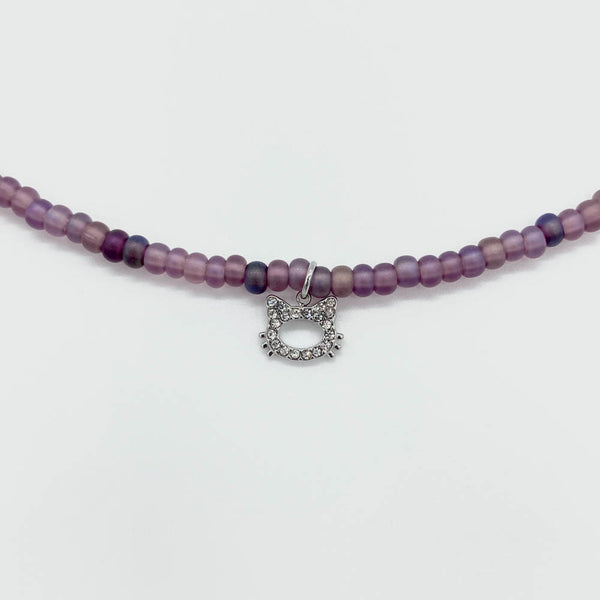 Cubic cat beads necklace (Purple)