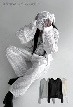 [unisex] パンチングレースフードジップアップ (3color)