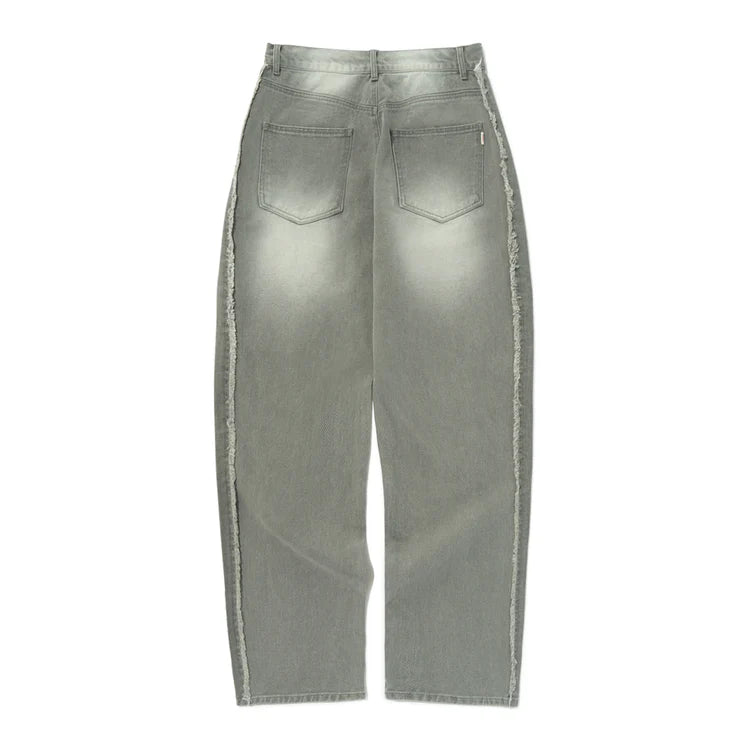 ミッドナインティサイドラインルーズフィットデニムパンツヴィンテージグレー