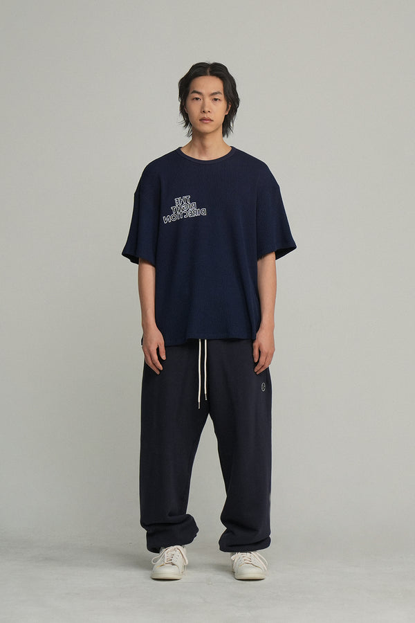 クルーネック s/s ワッフル Tシャツ/ディープネイビー