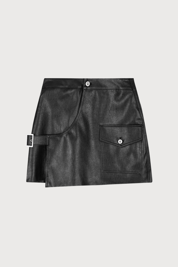 Buckle Wrap Mini Skirt Black