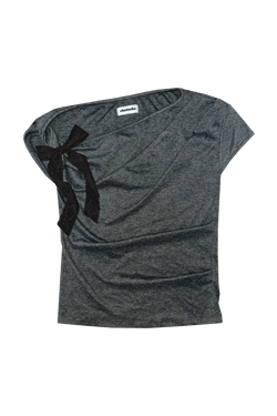 DRAPED TWIST RIBBON T-SHIRT (CHARCOAL)