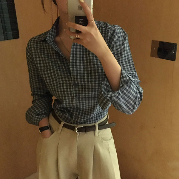 [BELLIDE MADE] Pippi Slim Check Long Sleeve Shirt Blouse