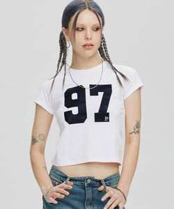 YK NUMBER97 CROP T (WHITE, BLACK)